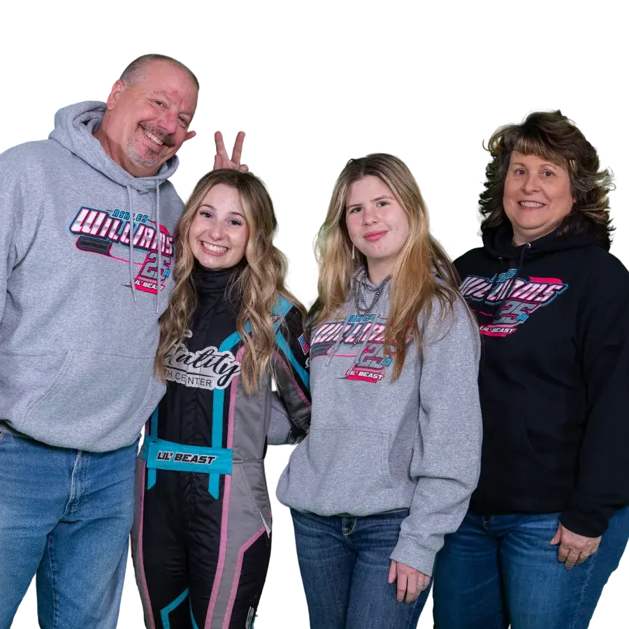 Ashley Williams with family in Ashley Williams Racing gear